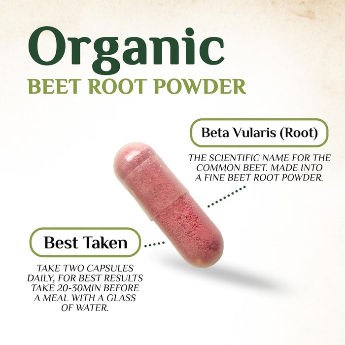 Beet Root Capsules 1300mg - Organic Extra Strength Red Beetroot Powder Supplement – Supports Nitric Oxide Production, Heart Health & Athletic Performance, Pure Beetroot Superfood – 60 Vegan Capsules