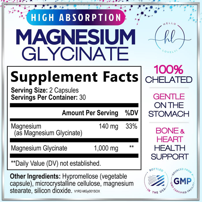 Magnesium Glycinate 1000mg | | Chelated to Support Bone – 60 Capsules