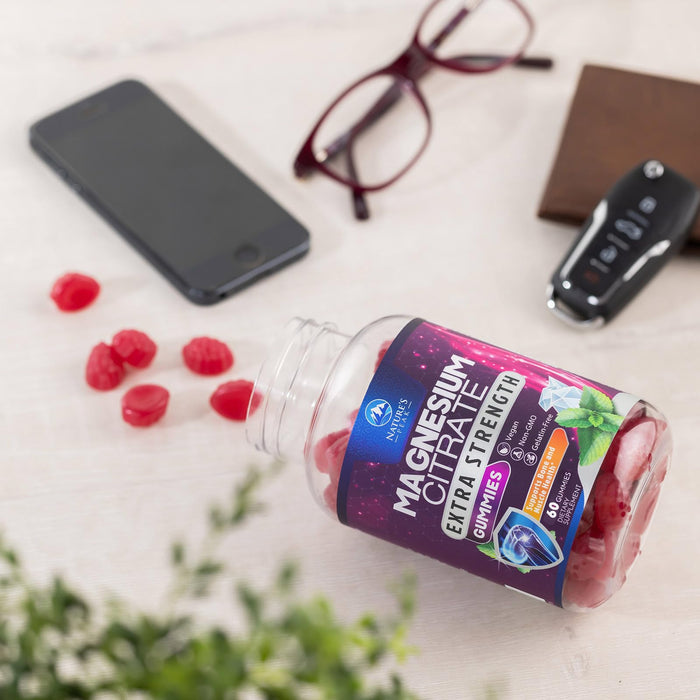 Magnesium Citrate Supplement Gummies - High Absorption Magnesium Gummy for Adults & Kids, Magnesio Citrate Supplements for Bone, Muscle Health, Heart Support, Vegan, Gluten Free, Non-GMO - 60 Gummies