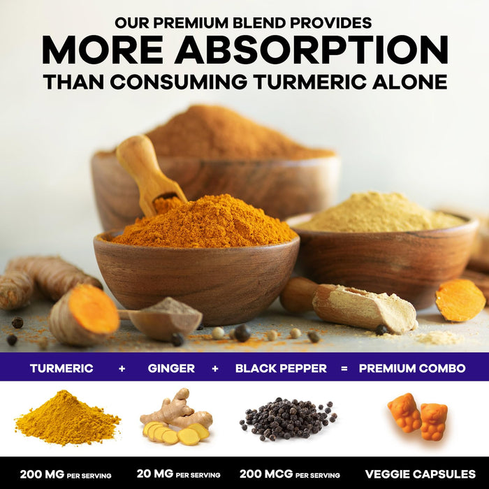 Turmeric Supplement Gummies Sugar Free - Turmeric Curcumin and Ginger Gummies with Black Pepper Extract for High Absorption, Turmeric Curcumin Gummy for Joint Support, Non-GMO, Gluten Free, 60 Count