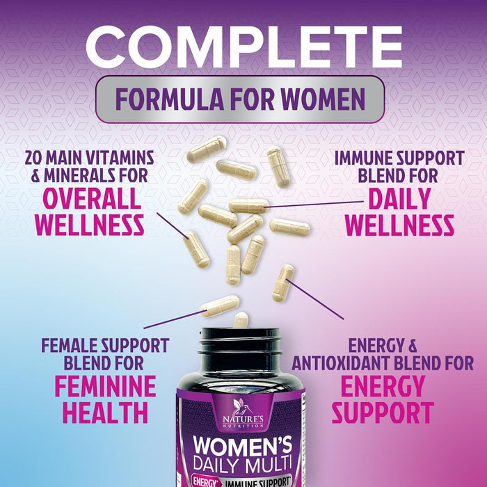 Womens Multivitamin - For Daily Energy & Immune Health Support with Vitamins A, B12, C, D3, Zinc & Biotin, Multivitamin for Women, Non GMO & Gluten Free Women's Vitamin Supplement