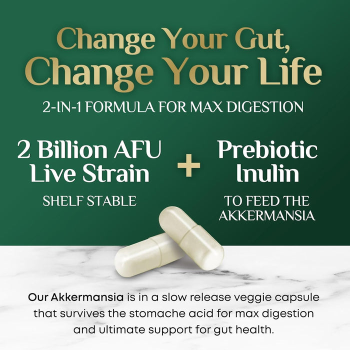 Akkermansia Probiotic Supplement with Prebiotic Inulin Fiber - Support GLP-1 Production, Akkermansia Muciniphila Probiotic Supplement for Gut & Digestive Health Support for Women & Men