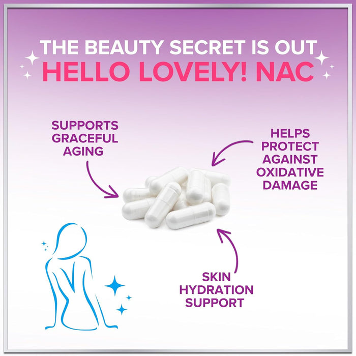 Hello Lovely! NAC Supplement 1200 mg - Liver, Lung Health & Immune Support, N-Aceyl Cysteine NAC Antioxidant & Free Radical Support, Non-GMO & Gluten Free N-Acetylcysteine Supplement