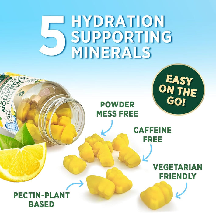 Hydration Electrolyte Gummies - Daily Liquid Replenisher Gummy - Electrolyte Multiplier with Minerals, Potassium & Real Salt - Vegan, Non-GMO - Tasty Lemon Flavor Hydration Electrolytes