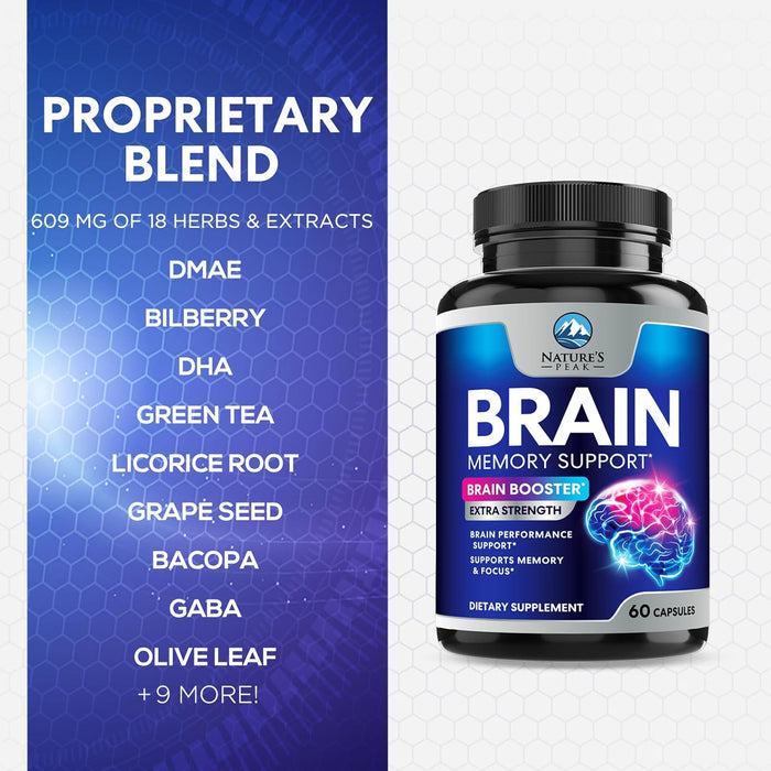Brain Supplement for Memory and Focus, Nootropic Support for Concentration, Clarity, Energy, Brain Health with Bacopa, Cognitive Vitamins, Phosphatidylserine, DMAE, Nootropics & More