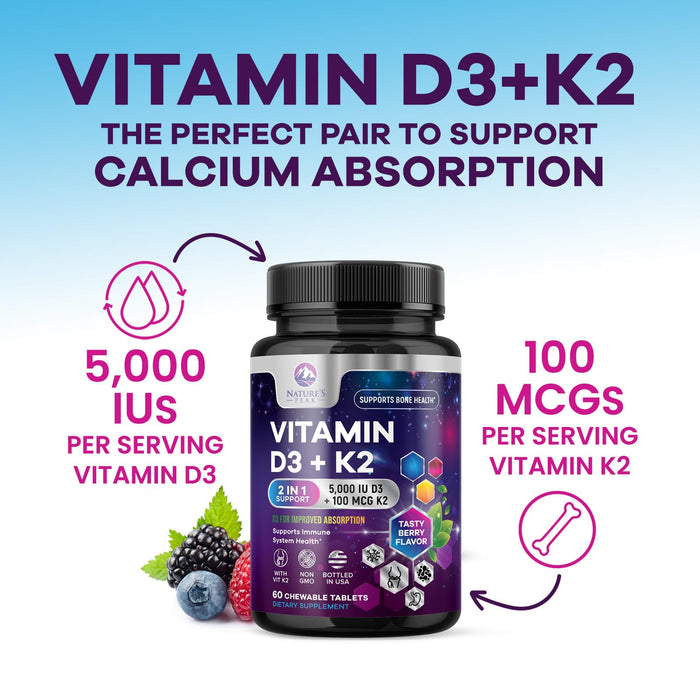 Vitamin D3 K2 – 5000 IU – 60 Tablets