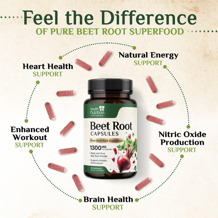 Beet Root Capsules 1300mg - Organic Red Beetroot Powder - 120 Vegan Capsules