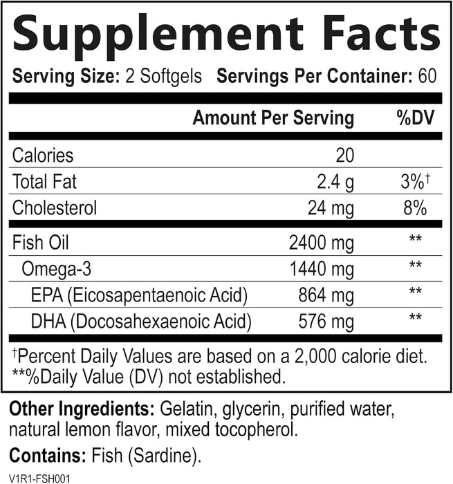 Nature's Peak Fish Oil 2400 mg - Triple Strength Fish Oil Supplement, Omega 3 Fish Oil w/EPA & DHA Fatty Acids for Healthy Heart Support, Burpless Omega 3 Supplements