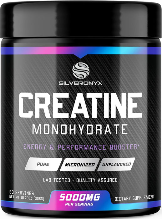 Creatine Monohydrate Powder 5000mg - Pure Micronized Creatine Mono Nutritional Supplement - Pre Workout for Energy & Muscle Support, Unflavored Monohydrate Powder, Bottled in USA - 60 Servings