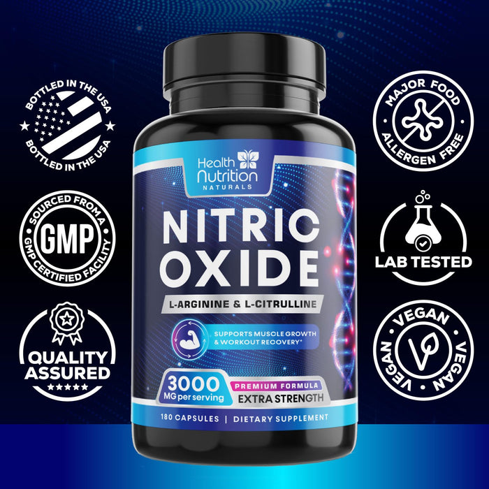Nitric Oxide Formula with L-Arginine + Citrulline – 180 Capsules