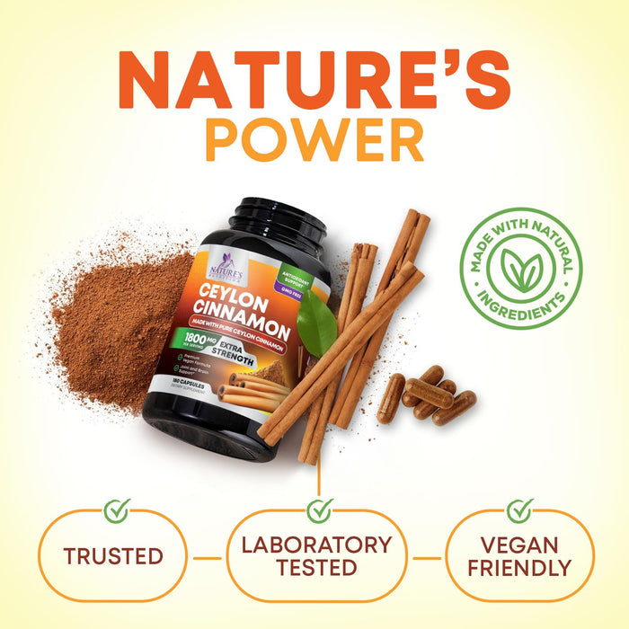 Organic Ceylon Cinnamon 1800mg – 180 Capsules
