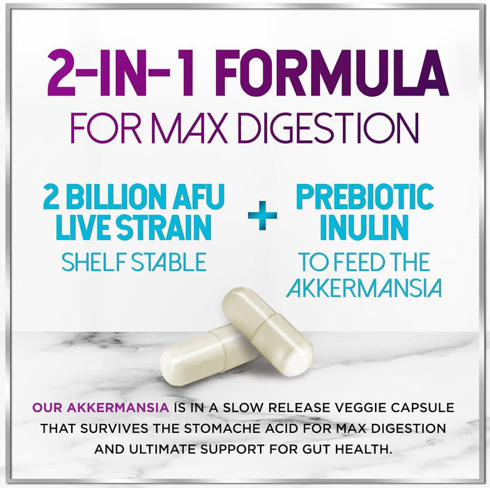 Akkermansia Probiotic Supplement with Prebiotic Inulin Fiber - 2 Billion AFU to Support GLP-1 Production, Digestive Health, Immune Support - Akkermansia Muciniphila Good Gut Health