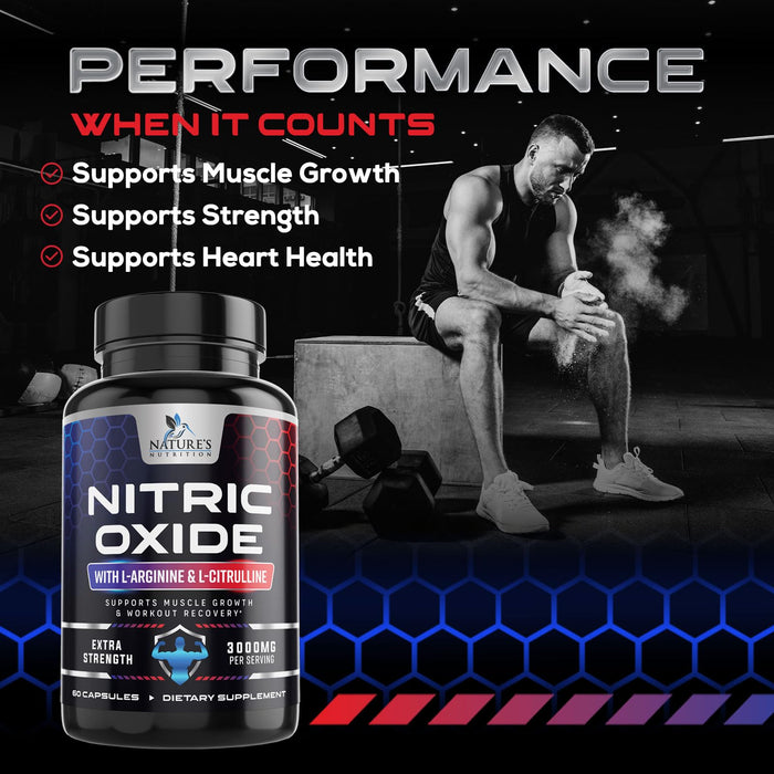 Nitric Oxide Formula with L-Arginine + Citrulline – 3000mg – 60 Capsules