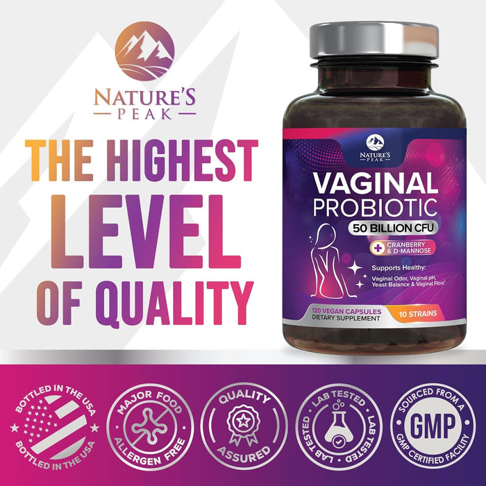 Vaginal Probiotics for Women pH Balance with Prebiotics, 50 Billion CFU, 10 Probiotic Strains, Cranberry, D-Mannose & XOS - Healthy Vaginal Odor & Flora, UT & Feminine Digestive Health