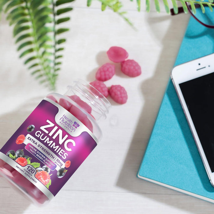 Zinc Supplement 50mg Gummies for Adults - Max Strength Skin Health & Immune Support Gummy, Vegan, Non-GMO & Gluten Free, Natureâ€™s Antioxidant & Bone Health Chewable Tasty Berry Flavor - 120 Gummies