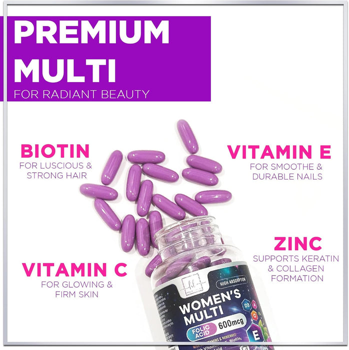 Multi Vitamins for Women - Daily Women's Multi for Energy & Immune Health Support with Vitamin A, B6, B12, C, D, Biotin, Folate, Iron & Zinc, Gluten Free, Womens Multivitamin