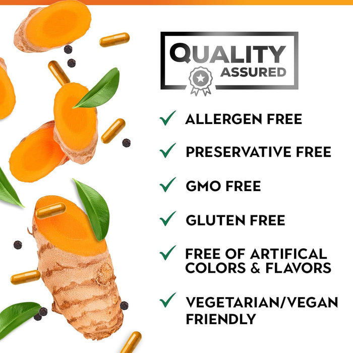 Turmeric Curcumin with BioPerine 1950mg, 95% Standardized Curcuminoids - Black Pepper for Max Absorption, Herbal Joint Support, Nature's Tumeric Extract Supplement Non-GMO