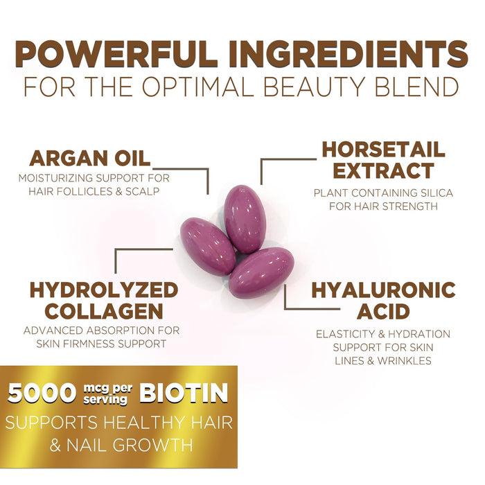 Hair Vitamins Biotin 5000 mcg Collagen for Hair Skin and Nails Vitamin Nature's – 60 Softgels