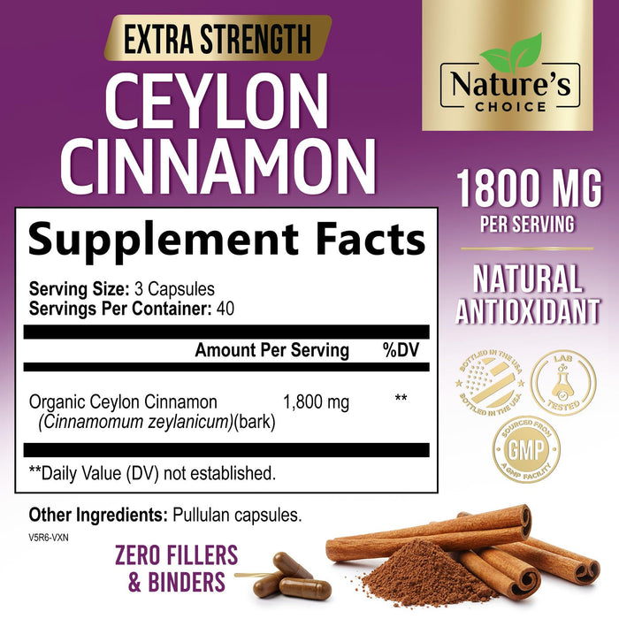 Ceylon Cinnamon Capsules 1800mg – 120 Capsules
