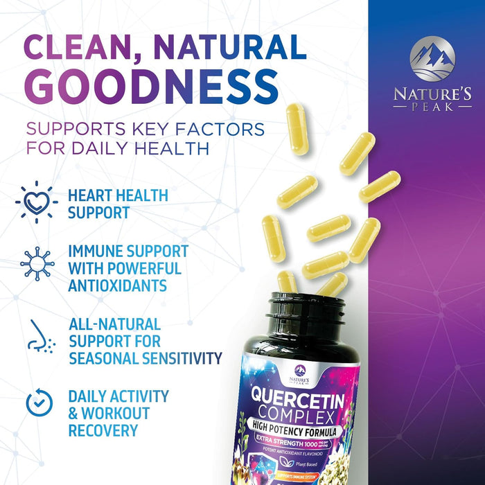 Nature's Peak Quercetin - 1050mg Supplement with Bromelain, Zinc & Bioflavonoids, Immune Health Support, Extra Strength Quercetin & Bromelain 1000mg - Non-GMO, Vegan & Gluten Free