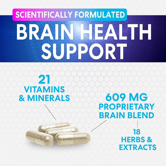 Brain Supplement for Memory and Focus, Nootropic Support for Concentration, Clarity, Energy, Brain Health with Bacopa, Cognitive Vitamins, Phosphatidylserine, DMAE, Nootropics & More
