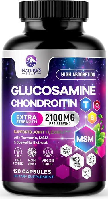 Glucosamine Chondroitin MSM Turmeric Boswellia - Triple Strength Joint Support Supplement - Support for Occasional Discomfort of Back, Knees, & Hands - Mobility Support for Women & Men - 60 Capsules