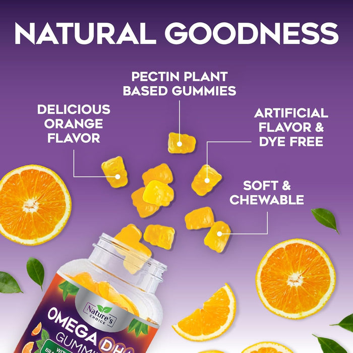 Omega 3 Fish Oil Gummies - Triple Strength Omega 3 Fish Oil Gummy Vitamins with High Absorption EPA & DHA Fatty Acids, Burpless Fish Oil Supplement, Nature's Heart Health, Orange Flavor