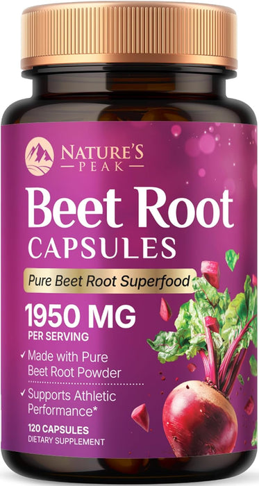 Beet Root Capsules 1950mg - Organic Beetroot Powder in Vegan Capsules - Premium Beet Root Powder Supplement Supports Nitric Oxide Production, Heart Health & Natural Energy - Bottled in USA - 120 Count