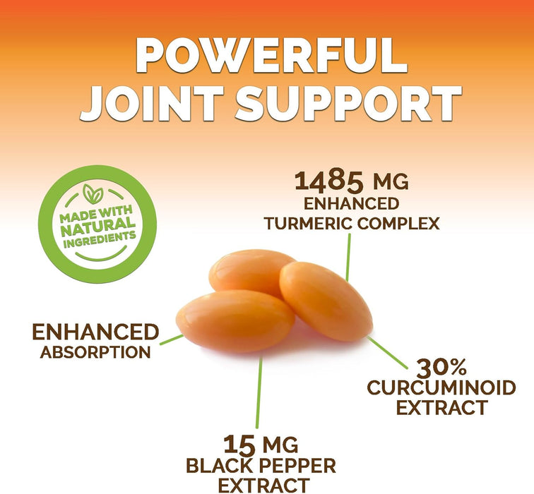 Turmeric Curcumin with Black Pepper Extract 1500mg, Advanced Absorption Tumeric Extract Liquid Softgels Herbal Supplement, Curcuminoids Antioxidant Joint Support for Women & Men, Non-GMO - 60 Softgels