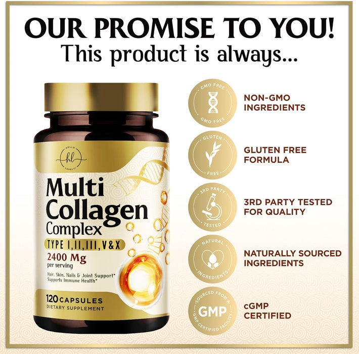 Collagen Peptides for Women & Men - Type I, II, III, V, X Multi Collagen, Hydrolyzed Collagen Supplement Supports Hair, Nail, Skin, Bone and Joint Health with Vital Nutrients & Proteins