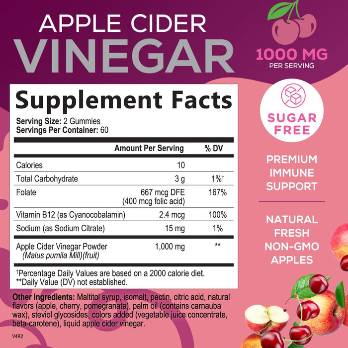 Vegan Apple Cider Vinegar Gummy 1000mg – 120 Gummies