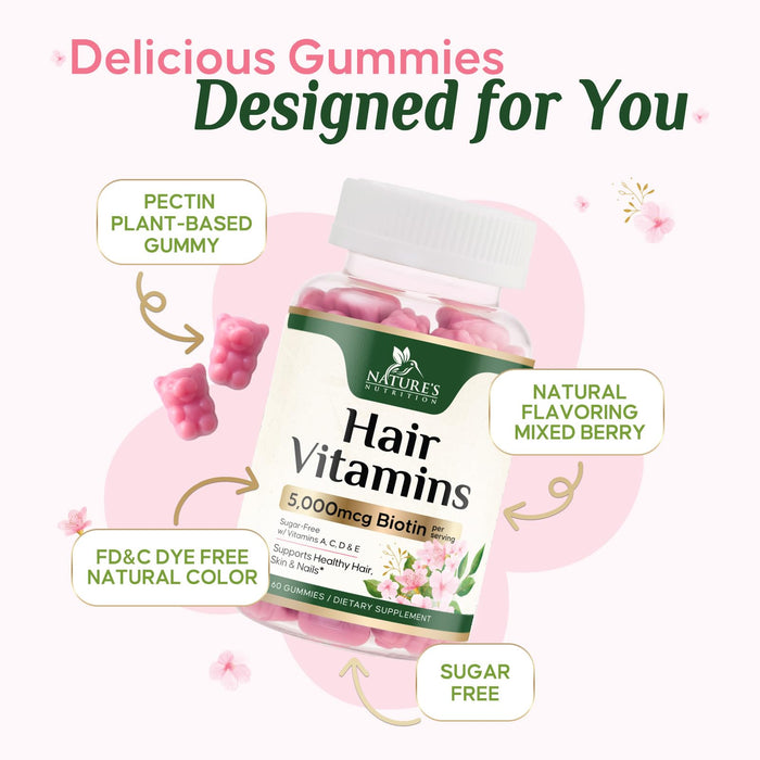 Hair Vitamins Gummies with Biotin 5000 mcg – 60 Gummies