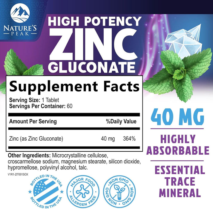 Zinc Supplement 40mg - Immune Support for Women & Men - High Potency Antioxidant, Chelated for Superior Absorption, Dietary Supplement Vitamin for Immune Health Support