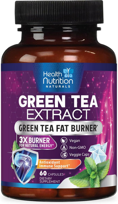 Green Tea Pills Extract - 98% Standardized EGCG 1300mg for Natural Energy - Supports Heart Health with Antioxidants, Polyphenols, Coffee Bean Gentle Caffeine - for Women & Men