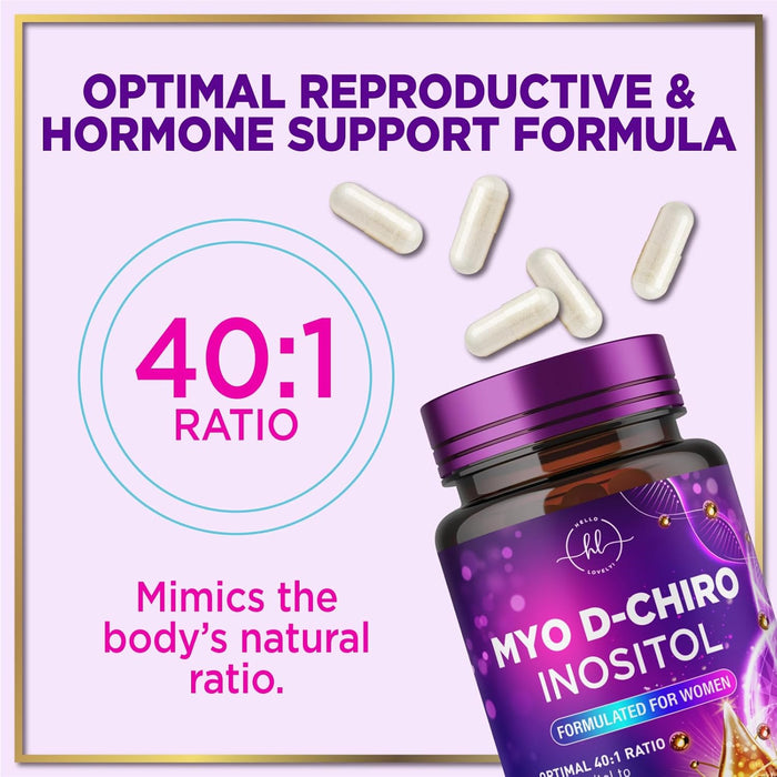 Myo-Inositol & D-Chiro Inositol Supplement 2000mg - Myoinositol with Ideal 40:1 Ratio - Fertility Supplements for Women for Ovarian Health & Hormone Balance Support, Bottled in the USA - 120 Capsules