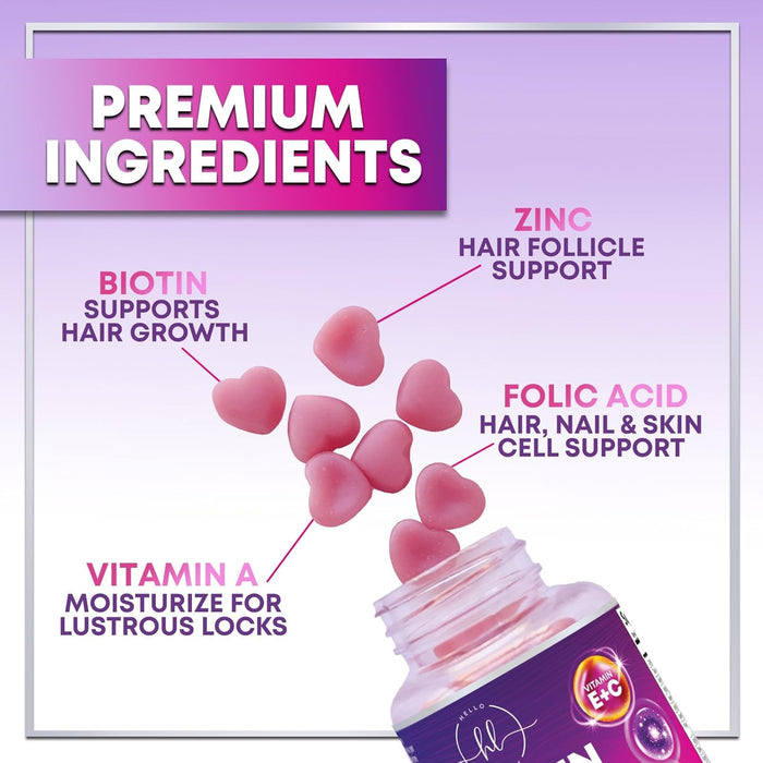 Hello Lovely! Hair Growth Vitamins Gummy with Biotin 5000 mcg Vitamin E & C, Hair Gummies for Keratin & Hair Growth Support, Hair, Skin & Nails Biotin Vitamin Supplement, Non-GMO