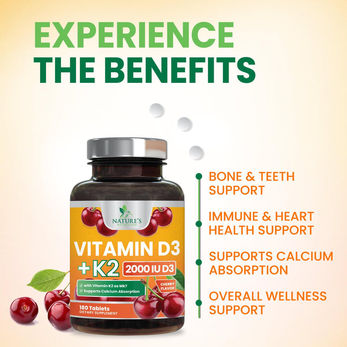 Vitamin D3 K2 2000 IU + with K2 (MK-7) 75 mcg – 180 Tablets