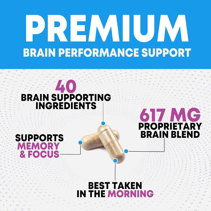 Nootropic Brain Supplement for Memory, Focus & Concentration - Cognitive Support Brain Booster Supplement with Phosphatidylserine & DMAE Bacopa - Brain Vitamins for Men & Women, Non-GMO