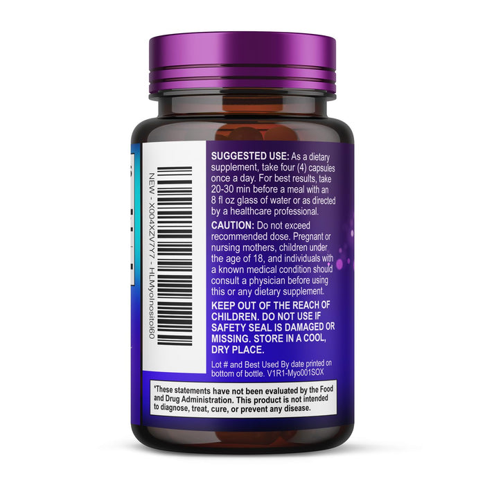 Myo-Inositol & D-Chiro Inositol Supplement 2000mg - Myoinositol with Ideal 40:1 Ratio - Fertility Supplements for Women for Ovarian Health & Hormone Balance Support, Bottled in the USA - 60 Capsules