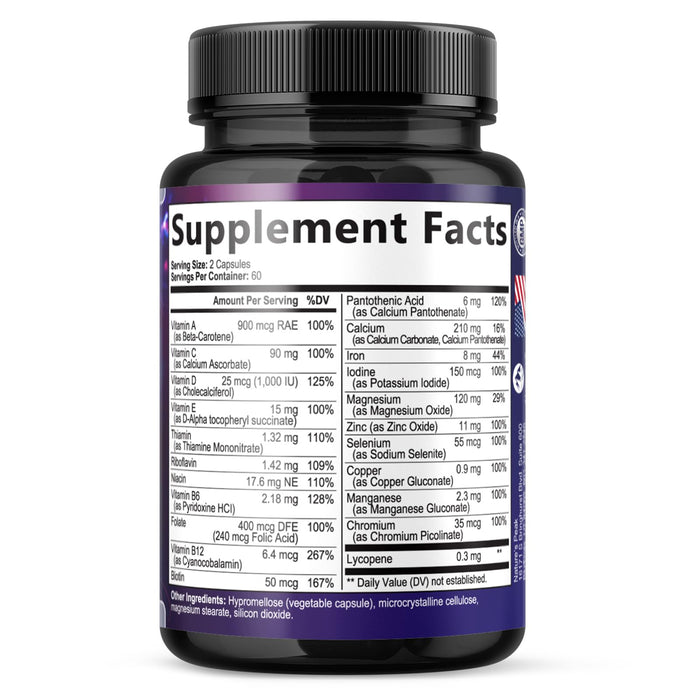 Men's Multivitamins Supplement - Complete Daily Multivitamin for Men with Vitamin B12, A, C, D, E, Zinc, Calcium, Iron, Folate - Immune Health & Energy Support - High Potency & Non-GMO - 120 Capsules