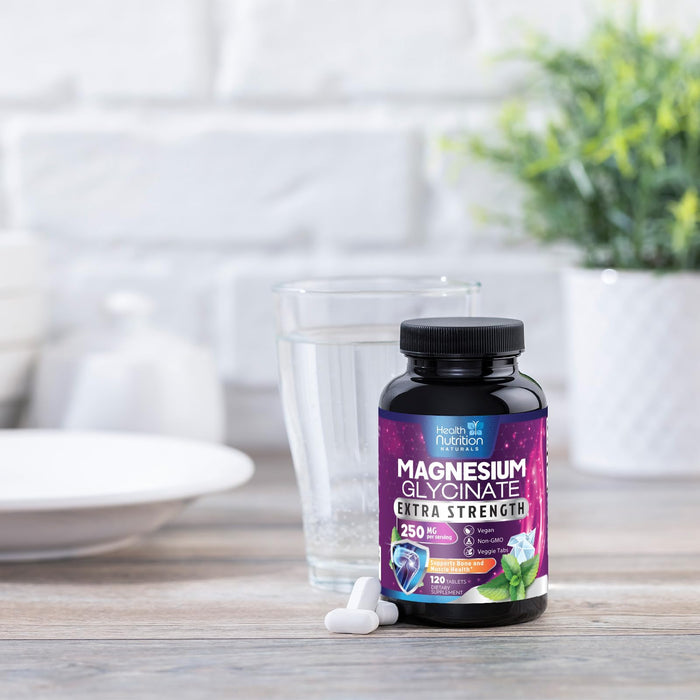 Magnesium Glycinate 250mg - 100% Chelated Magnesium for Max Absorption - Sleep Support, Muscle, Nerves, Bone & Heart Health Support, Best Mag Supplement, Vegan Non-GMO, 3rd Party Tested - 120 Tablets
