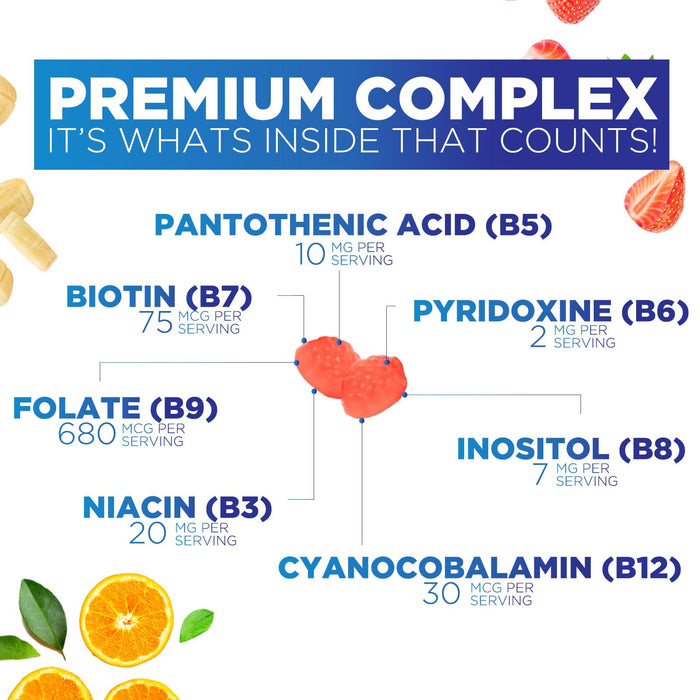 B Complex Gummies with Vitamin C & Folic Acid Super Vitamin B Gummy with Niacin – 120 Gummies