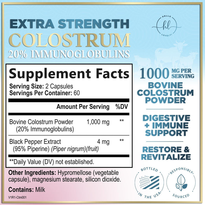 Colostrum 1000mg 20% IgG Immunoglobulins – 120 Capsules