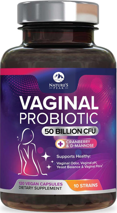 Vaginal Probiotics for Women pH Balance with Prebiotics, 50 Billion CFU, 10 Probiotic Strains, Cranberry, D-Mannose & XOS - Healthy Vaginal Odor & Flora, UT & Feminine Digestive Health