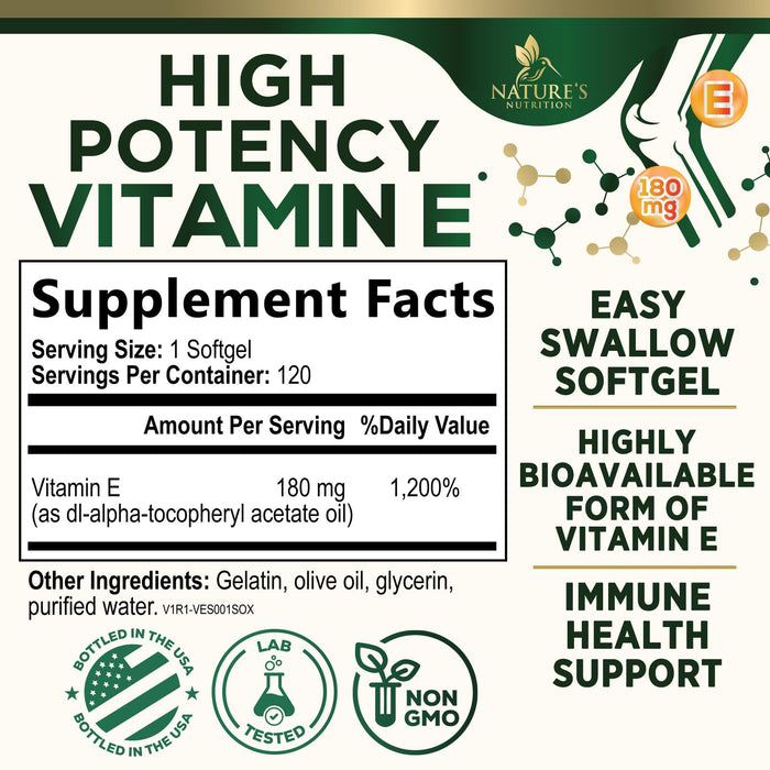 Vitamin E 400 IU Softgels (180mg DL-Alpha) – 120 Softgels