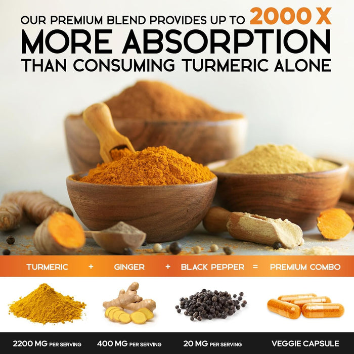 Health Nutrition Turmeric Curcumin 2600mg with Ginger & Black Pepper - 95% Standardized Curcuminoids, BioPerine for Max Absorption, Herbal Supplement for Joint Support, Tumeric Extract