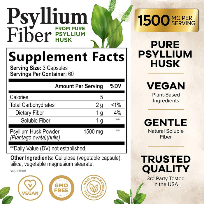 Nature's Nutrition - Psyllium Husk Capsules 1450mg, Non-GMO Gluten Free Digestive Support Natural Fiber Supplement