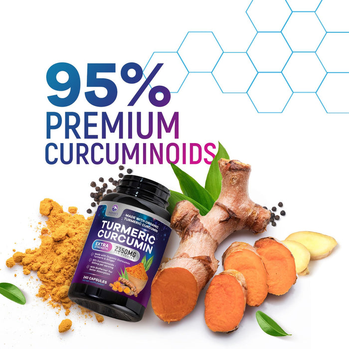 Turmeric Supplement Curcumin 2350mg - with Organic Ginger & Turmeric, BioPerine Black Pepper Extract 95% Curcuminoids - Advanced Absorption Antioxidant & Joint Immune Support - Vegan - 240 Capsules
