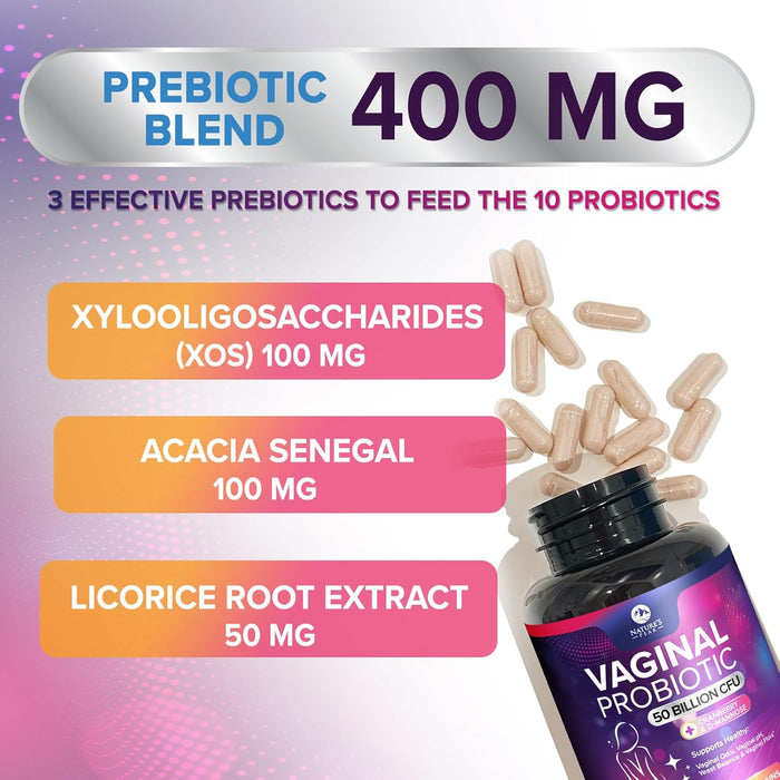 Vaginal Probiotics for Women pH Balance with Prebiotics, 50 Billion CFU, 10 Probiotic Strains, Cranberry, D-Mannose & XOS - Healthy Vaginal Odor & Flora, UT & Feminine Digestive Health