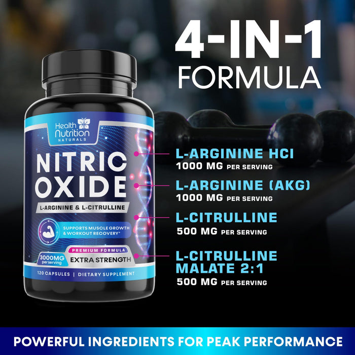 Nitric Oxide Formula with L-Arginine + Citrulline – 120 Capsules